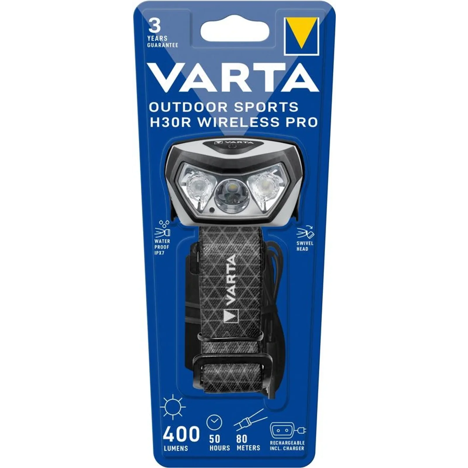 Ліхтар Varta Налобний Indestructible H30 Pro 4 Ватт, IP67, IK08, до 400 люмен, до 80 метрів, червоне світло, перезарядний, 18650101401 UA