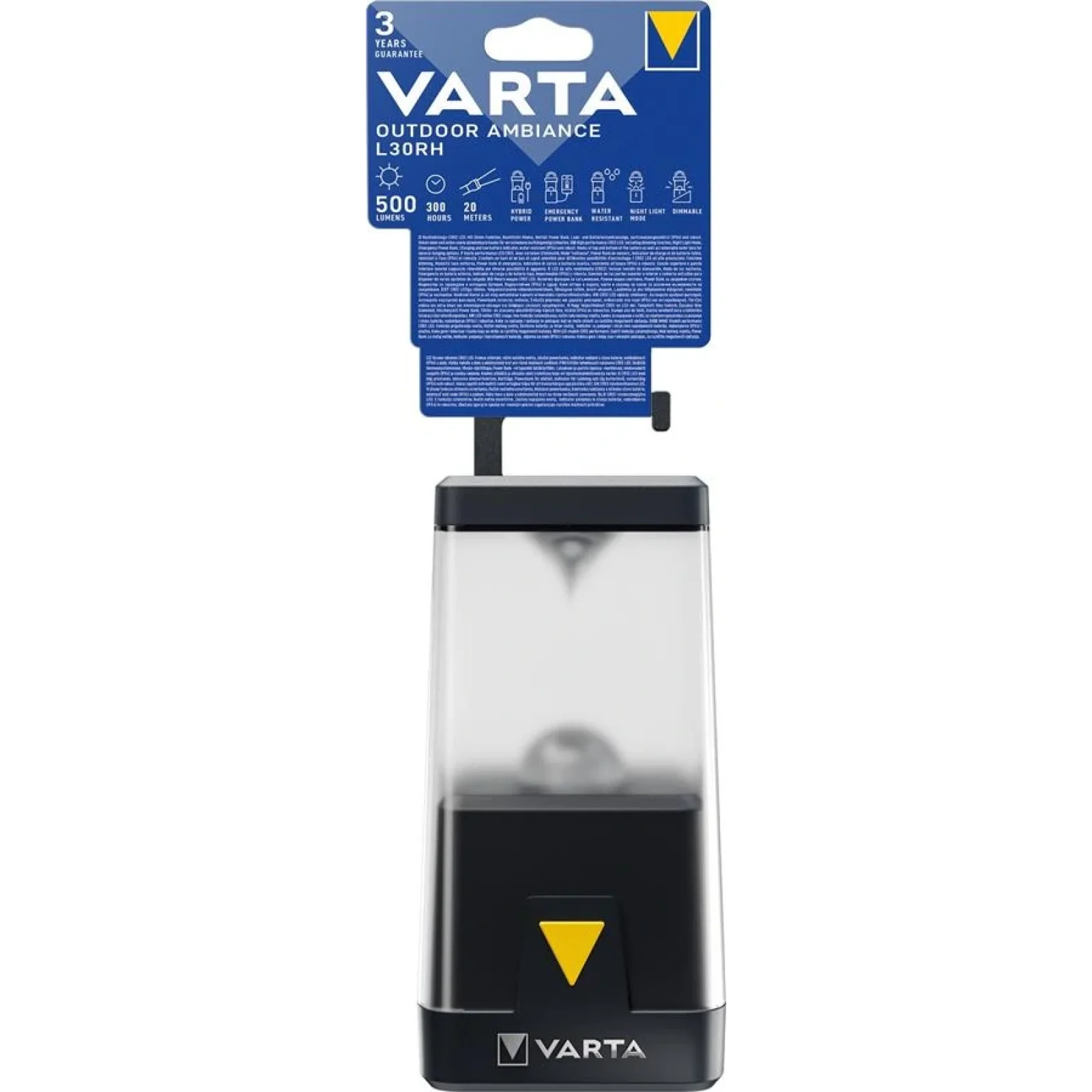 Ліхтар VARTA Кемпінговий Ambiance L30RH з гібридною системою живлення акумулятор/батарейки, IP54, до 500 люмен, до 370 годин роботи, 3хАА, 18666101111 UA