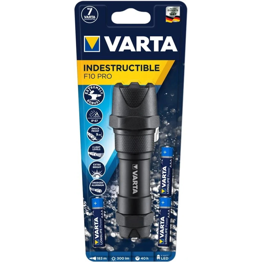 Ліхтар Varta Ручний Indestructible F10 Pro, 6 Ватт, IP67, IK08, до 300 люмен, до 183 метрів, 3хААА, 18710101421 UA