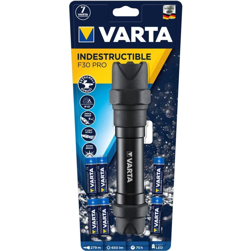 Ліхтар Varta Ручний Indestructible F30 Pro IP67, IK08, до 650 люмен, до 279 метрів, 6хАА, 18714101421 UA