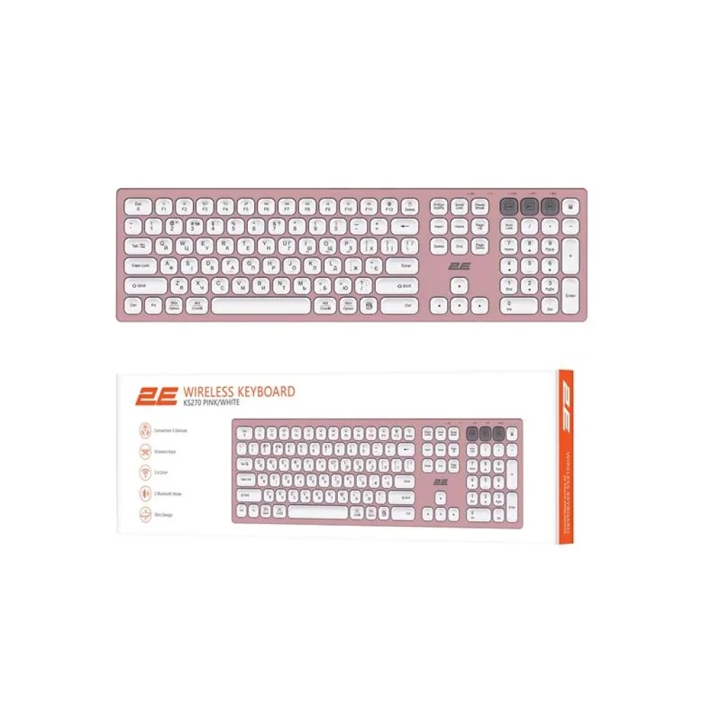 Клавіатура ножнична 2E KS270 109key, WL/BT, EN/UK, рожево-білий, 2E-KS270WBPN_UA UA
