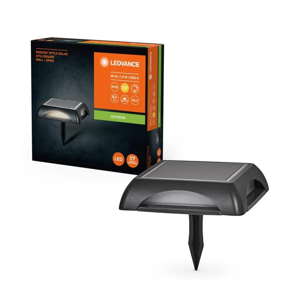 Світильник LEDVANCE LED 1.2Вт 3000K 60Лм фасадний автономний ENDURA STYLE SQUAERE SOLAR UTILI чорний, 4058075834743 UA