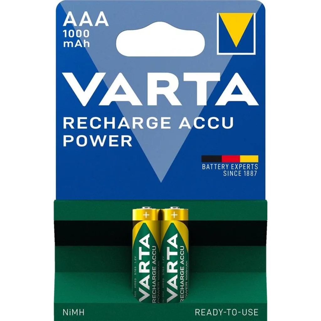 Аккумулятор VARTA RECHARGEABLE ACCU AAA 1000mAh BLI 2 NI-MH (READY 2 USE), 05703301402