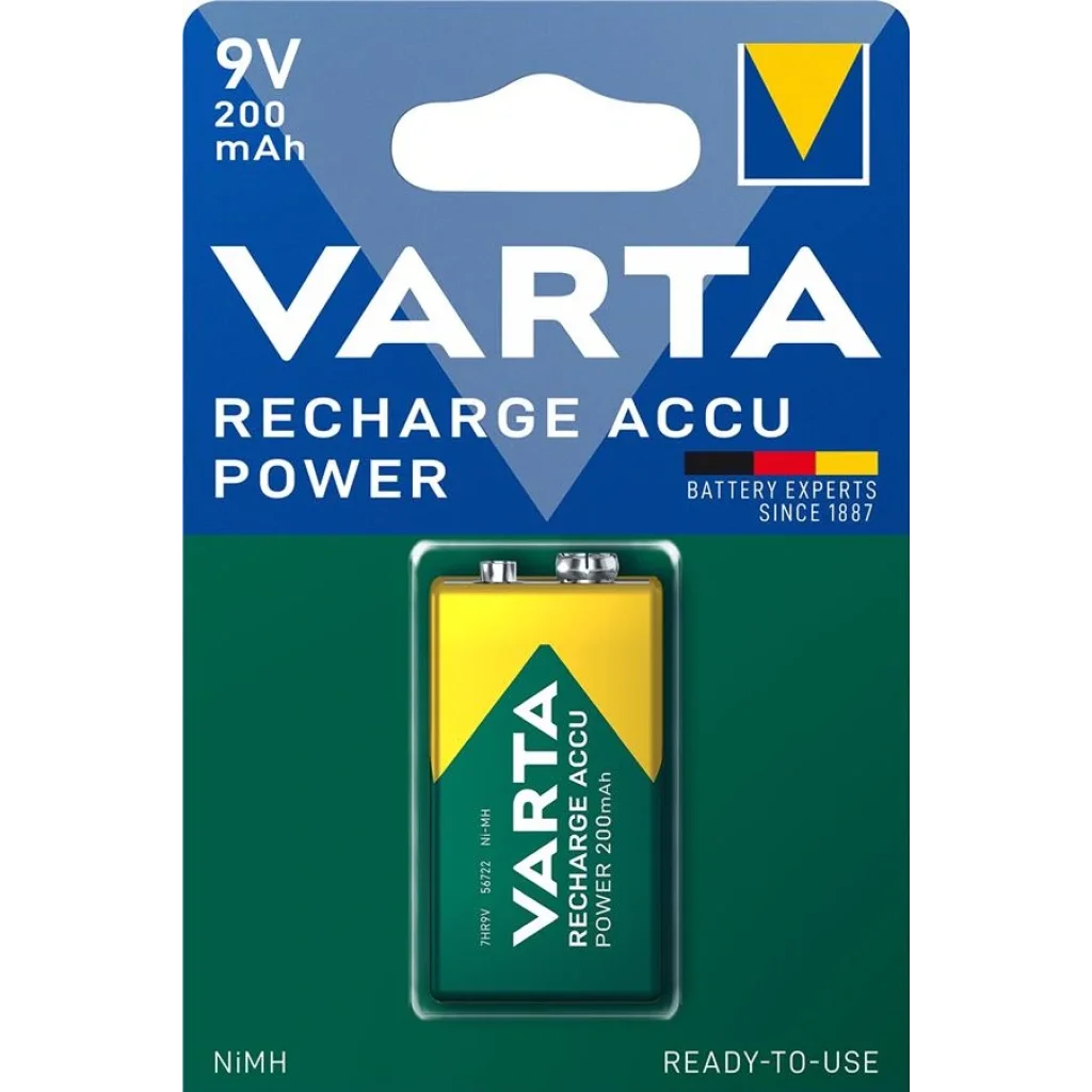 Аккумулятор VARTA RECHARGEABLE ACCU 6F22 9V 200mAh BLI 1 NI-MH (READY 2 USE), 56722101401 UA