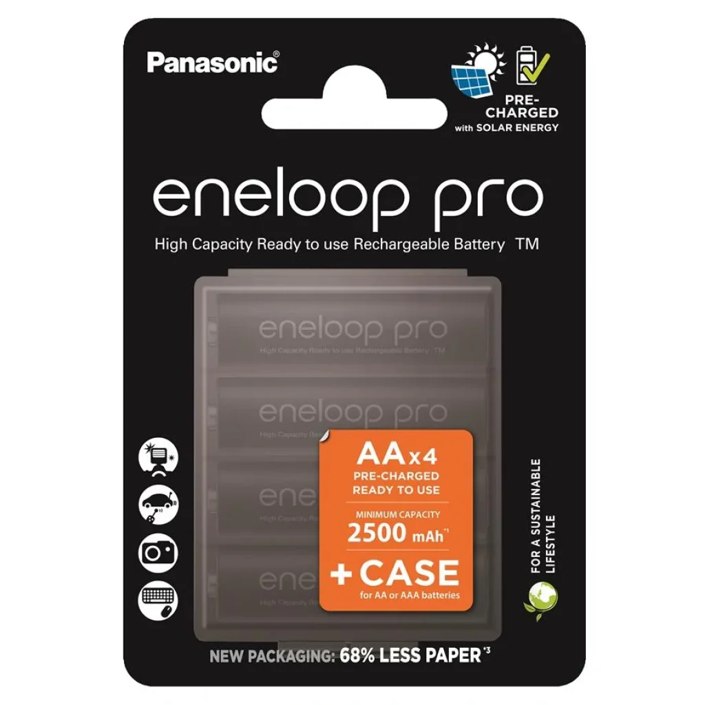 Акумулятор Panasonic Eneloop NI-MH Pro AA 2500 4 шт, з кейсом для зберігання, BK-3HCDEC4CP