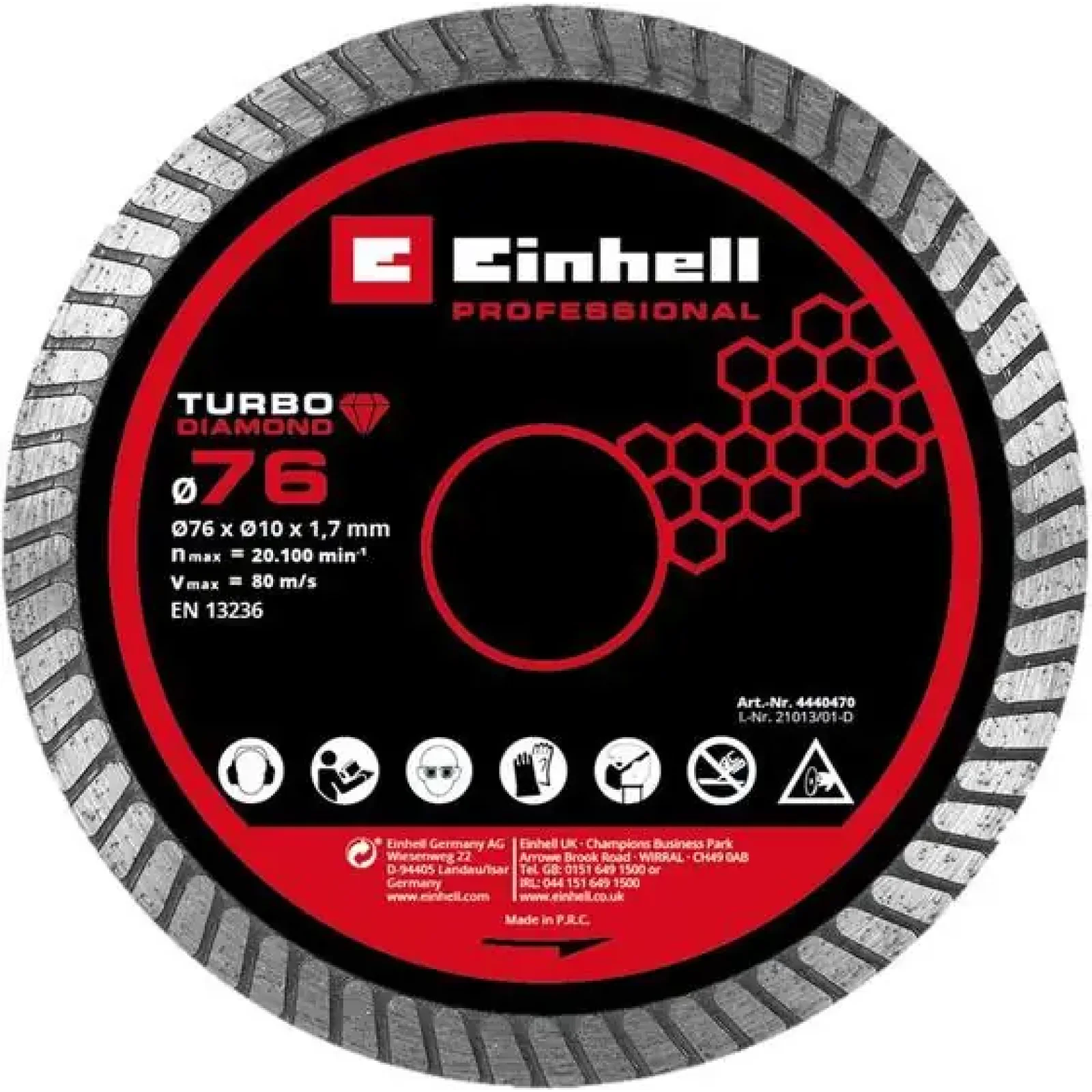 Диск алмазний відрізний Einhell TP-CO 18/76-C Li BL 76х10 мм по плитці (4440470) UA