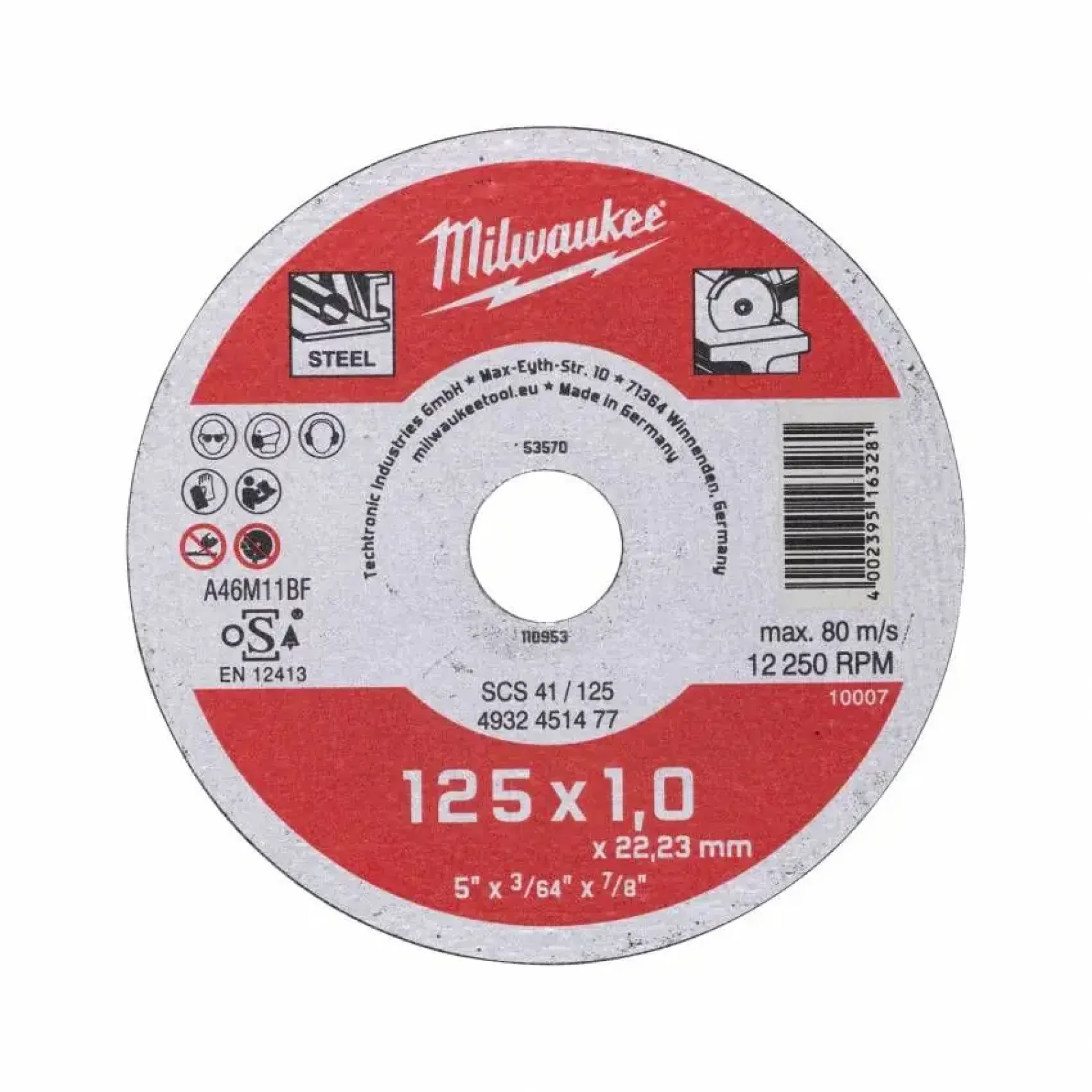 Диск відрізний Milwaukee по металу, 125х1х22.2мм (4932451477) UA