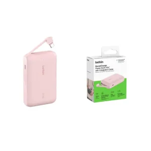 Зовнішній акумулятор Belkin 10000 mAh, 20Вт, з інтегрованим кабелем USB-C, рожевий (BPB021HQPK) UA