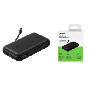Зовнішній акумулятор Belkin 10000мА·год, 45Вт, з інтегрованим кабелем USB-C, чорний (BPB029HQBK) UA