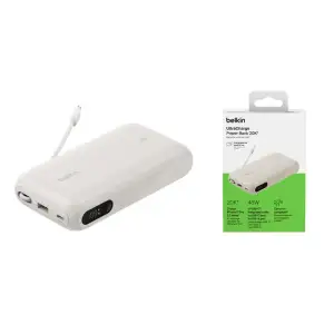 Зовнішній акумулятор Belkin 20000мА·год, 45Вт, з інтегрованим кабелем USB-C, пісочний (BPB030HQSA) UA