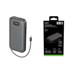 Зовнішній акумулятор Belkin 27000мА·год, 240Вт, з інтегрованим кабелем USB-C, сірий (BPB040HQCH) UA