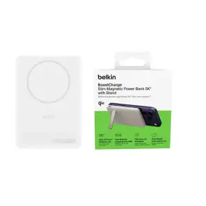 Зовнішній акумулятор Belkin 5000мА·год, 20Вт PD/Qi2 15Вт, Magnetic Kickstand, білий (BPD011HQWH) UA