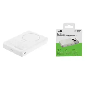 Зовнішній акумулятор Belkin 10000мА·год, 20Вт PD/Qi2 7.5Вт, Slim Magnetic, білий (BPD015HQWH) UA