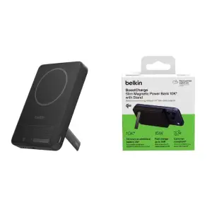 Зовнішній акумулятор Belkin 10000мА·год, 30Вт PD/Qi2 15Вт, Magnetic Kickstand, чорний (BPD016HQBK) UA