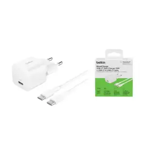 МЗП Belkin 25Вт USB-С PD PPS, кабель USB-С > USB-C, 1м, PVC, білий (WCA012KQ1MWH-B6) UA