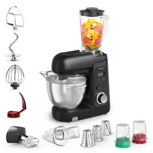 Кухонна машина Tefal Bake Partner + 1100Вт, чаша-метал, корпус-пластик, насадок-9, чорний (QB5458F0) UA