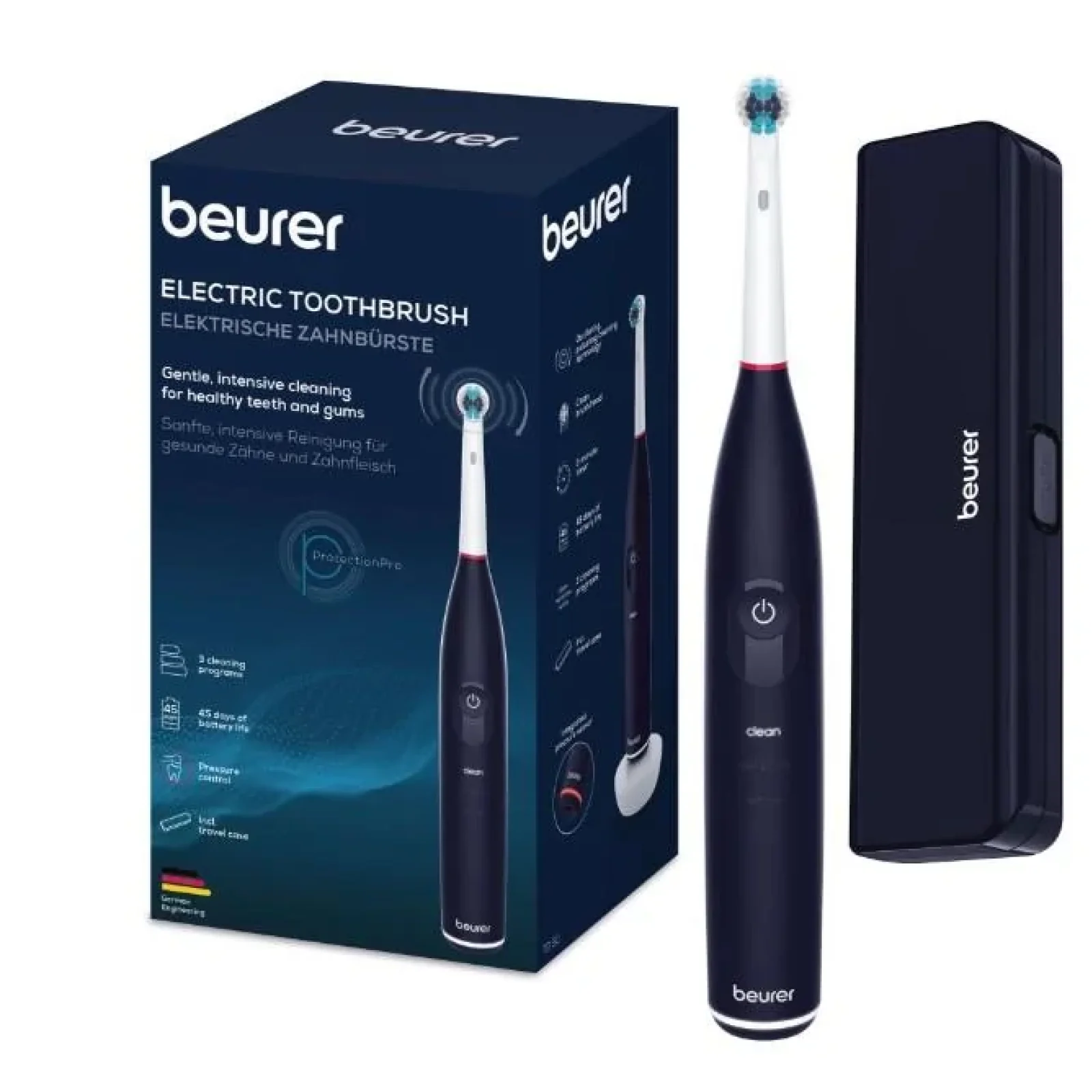 Щітка зубна електр. Beurer, насадок-1, 3 програми чистки, футляр, чорний, TB_50 UA