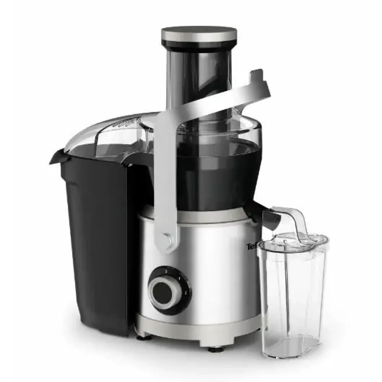 Соковитискач Tefal Nutri XXL відцентрований 1000Вт, чаша-0.8л, жмих-2.2л, жолоб на ціле яблуко, пластик/метал, чорний-нержавіюча сталь (ZE660D10) UA
