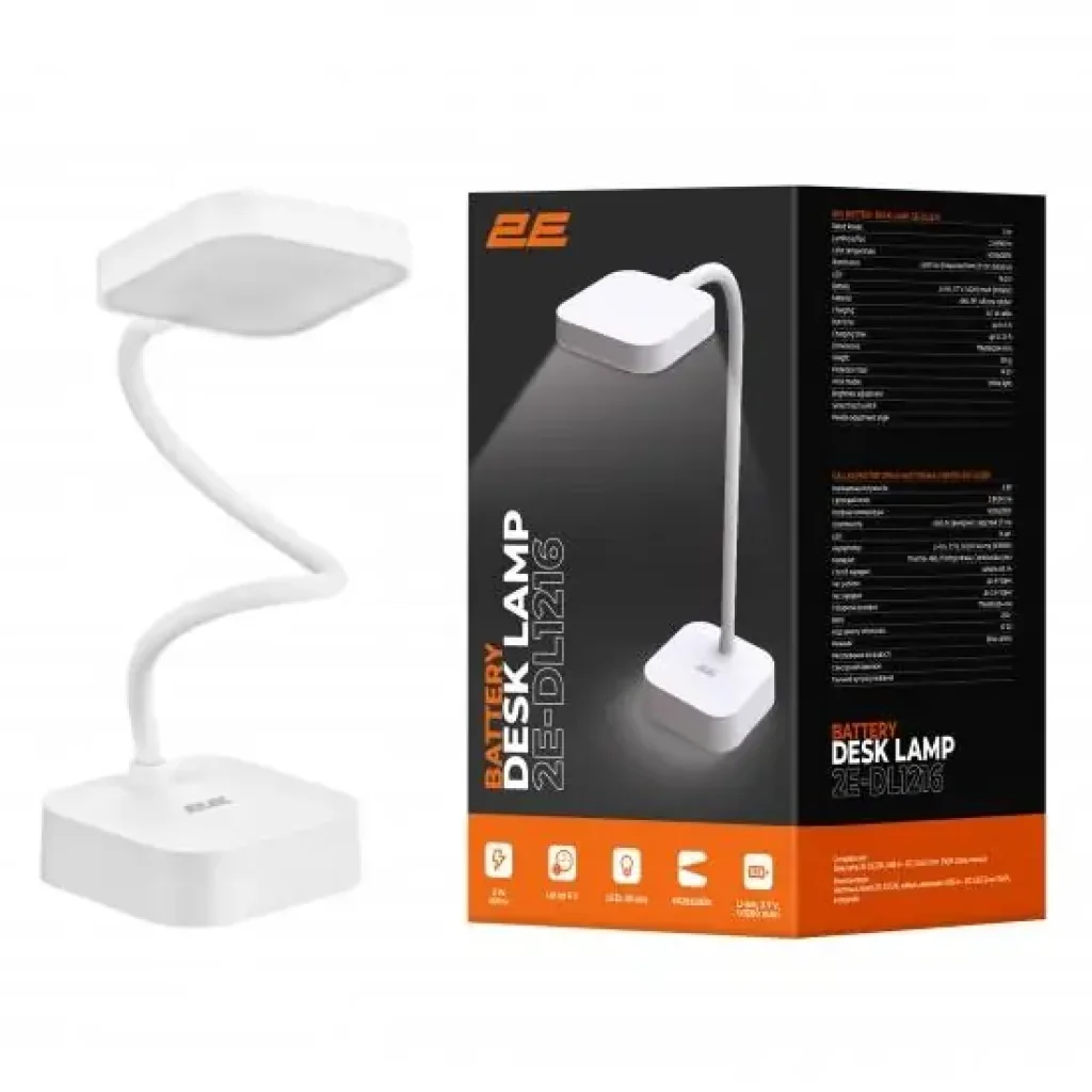 Лампа настільна з акумулятором 2E 5Вт 5000K 1200мАг USB-A без БЖ білий (2E-DL1216) UA