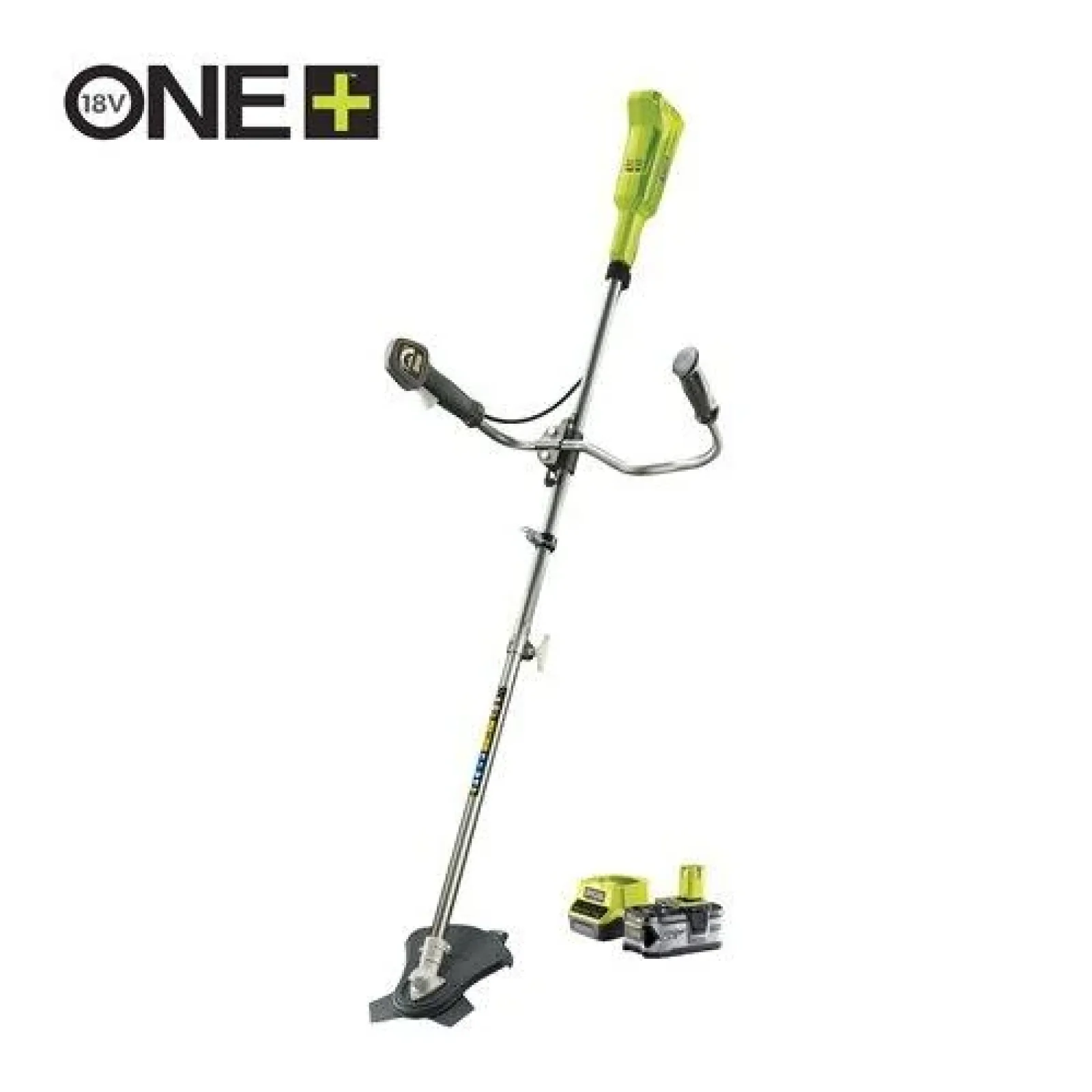 Триммер садовый Ryobi RBC18X20B4F, ONE+ 18В, аккумуляторный, АКБ 1х4Ач, 30см(леска)/20см(диск), велосипедная рукоять, ремни Vertebrae™, 5133003713 UA