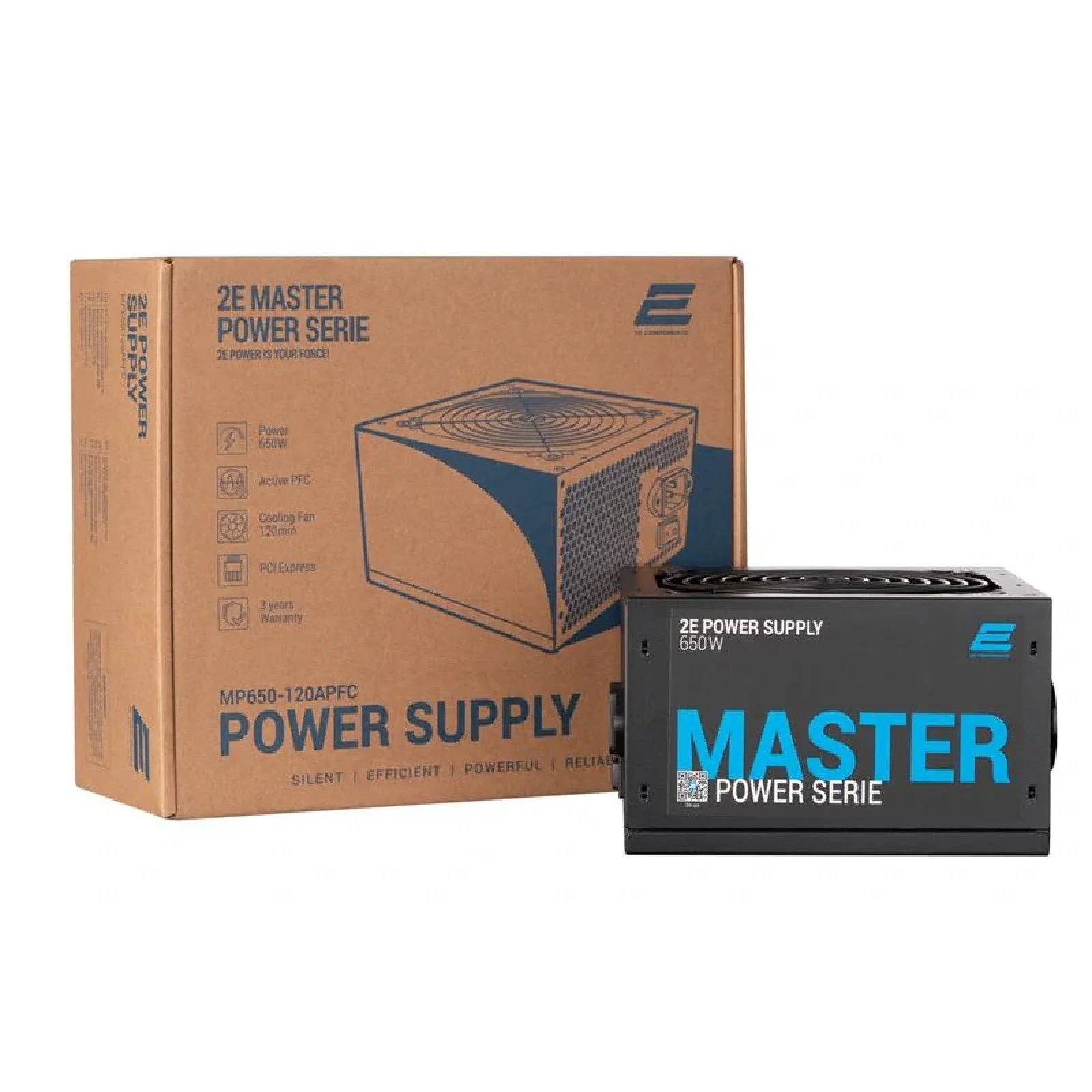 Блок питания 2E MASTER POWER (650W), >80%, 80+ White, 120mm, 1xMB 24pin(20+4), 1xCPU 8pin(4+4), 3xMolex, 5xSATA, 2xPCIe 8pin(6+2), 2E-MP650-120APFC UA