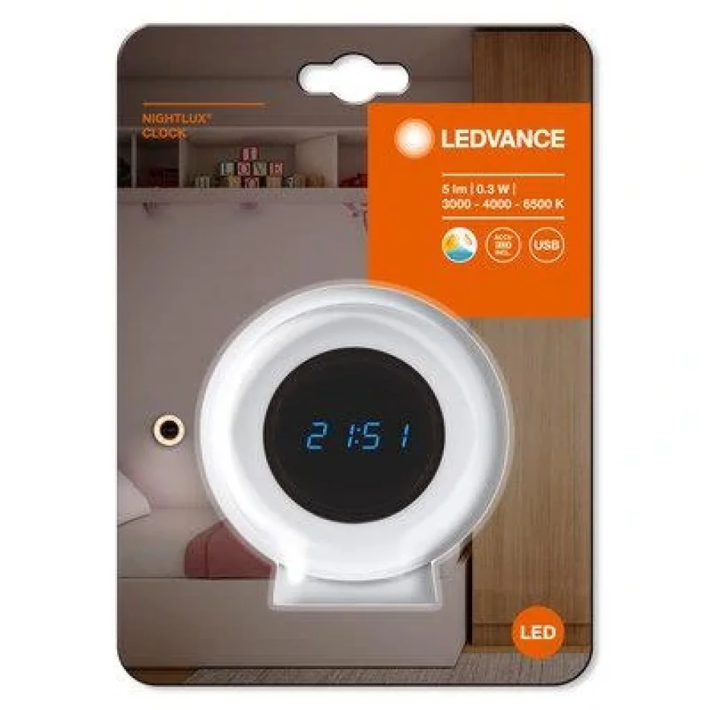 Нічник NIGHTLUX CLOCK білий, 4058075757721 UA
