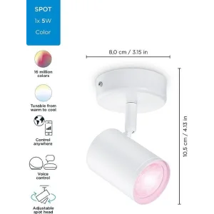 Світильник точковий накладний розумний WiZ IMAGEO Spots, 1х5W 2200-6500K RGB білий, 929002658701 UA