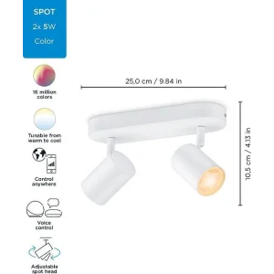 Світильник точковий накладний розумний WiZ IMAGEO Spots, 2х5W, 2200-6500K, RGB, Wi-Fi, білий, 929002658801 UA
