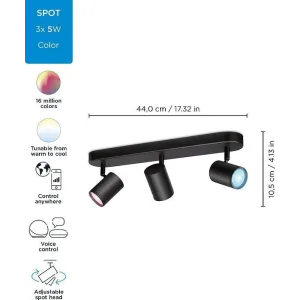 Світильник точковий накладний розумний WiZ IMAGEO Spots, 3х5W, 2200-6500K, RGB, Wi-Fi, чорний, 929002659201 UA