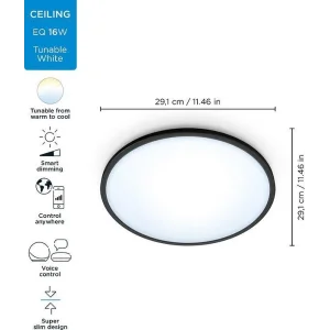 Світильник стельовий розумний WiZ SuperSlim Ceiling, 16W, 1500lm, 29,2см, 2700-6500K, Wi-Fi, чорний, 929002685201 UA