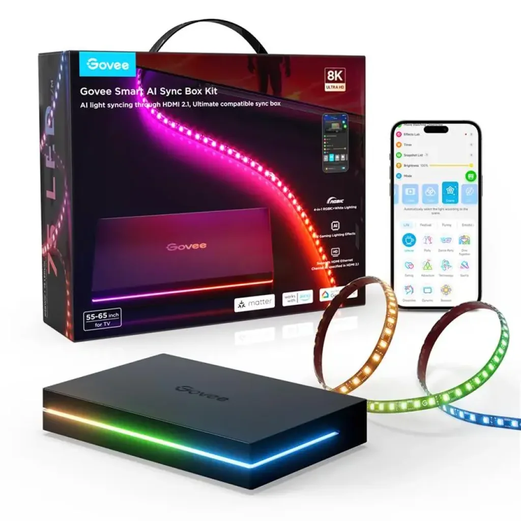 Набір адаптивного підсвічування Govee H8604 Govee AI Sync Box Kit 2 55-65', RGBWIC, WI-FI/Bluetooth, чорний (H8604C12) UA