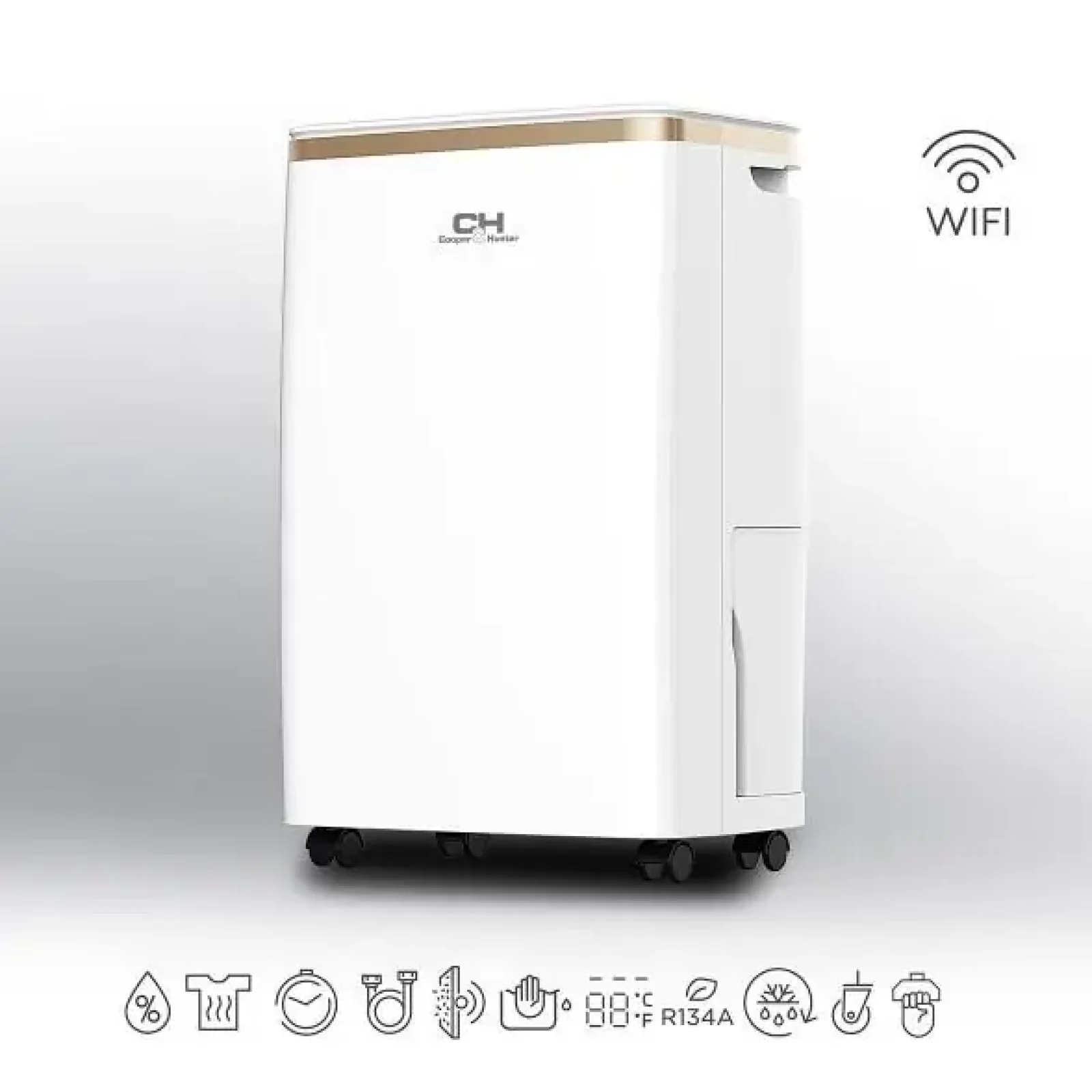 Осушувач повітря Cooper&Hunter CH-D005WD8-12LDWF, 10л.на добу, 28м.кв, 110м3/год, 145Вт, дисплей ,ел. кер-ня, WI-FI, таймер, іонізатор, авто вимк., білий UA