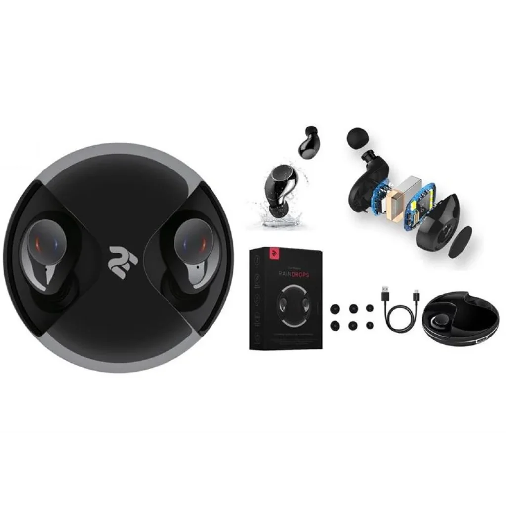 Навушники 2E RainDrops True Wireless Waterproof Mic Black, 2E-EBTWRDBK UA