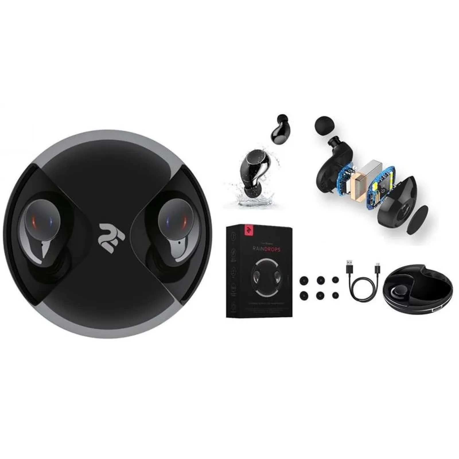 Навушники 2E RainDrops True Wireless Waterproof Mic Black, 2E-EBTWRDBK UA