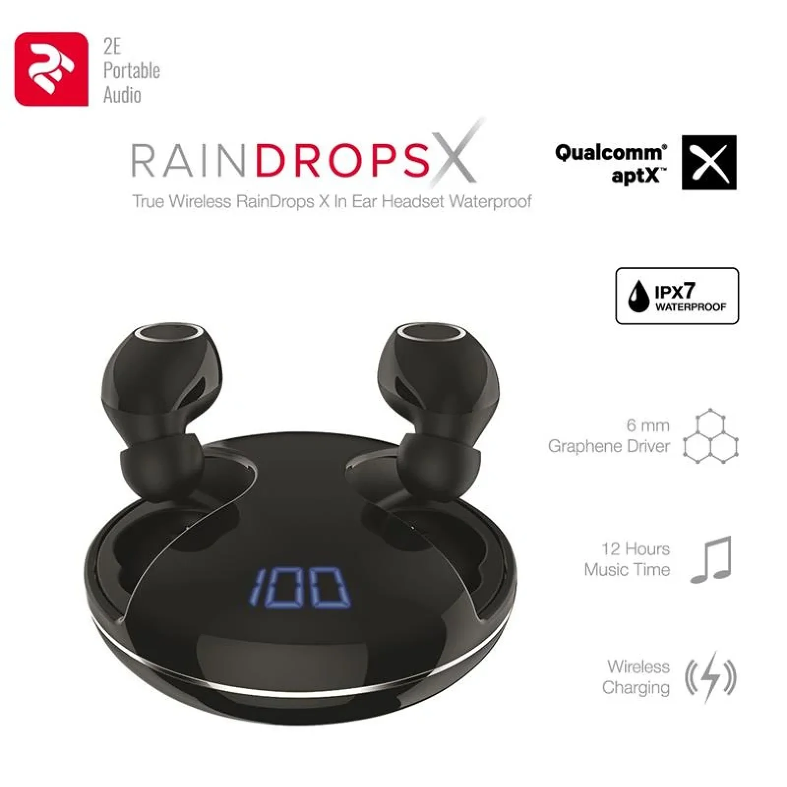 Навушники 2E RainDrops Х True Wireless Waterproof Mic Black, 2E-EBTWRDXBK UA