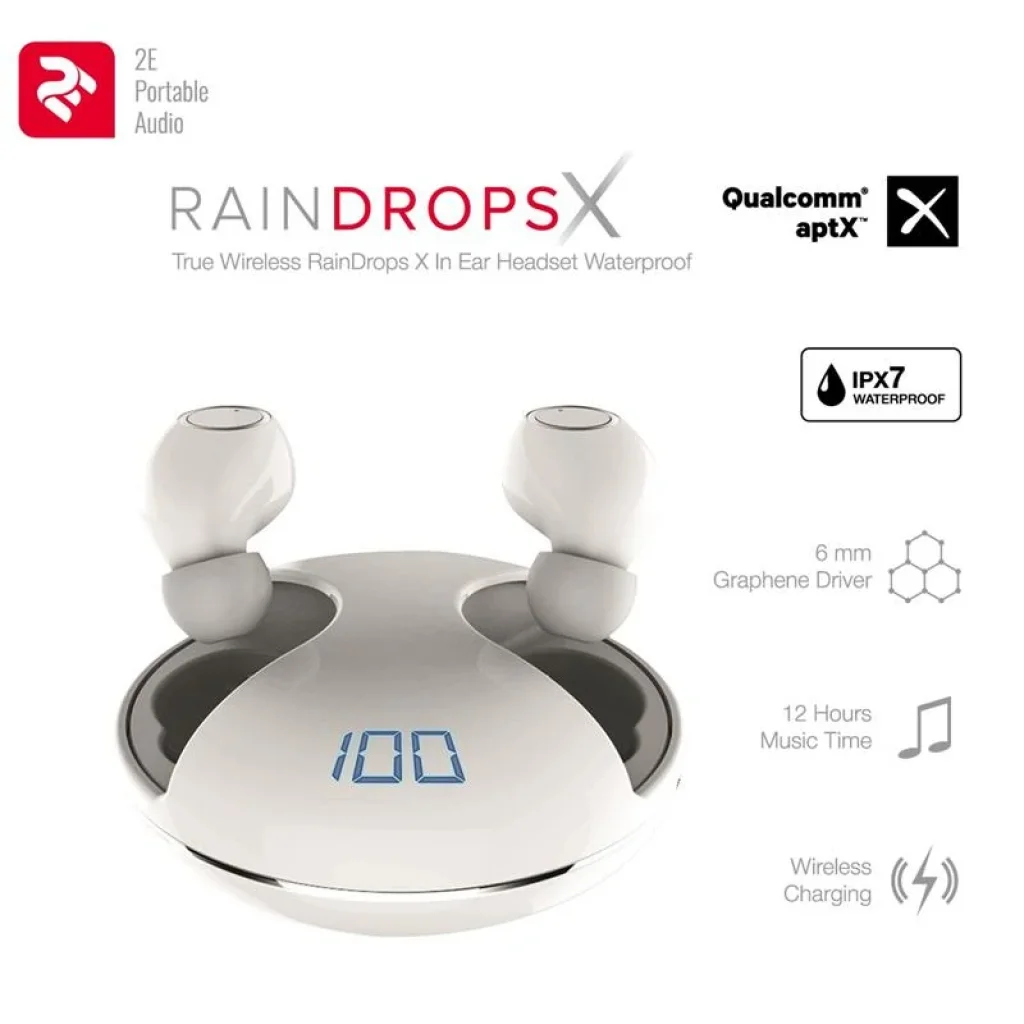 Наушники 2E RainDrops Х True Wireless Waterproof Mic White, 2E-EBTWRDXWH UA