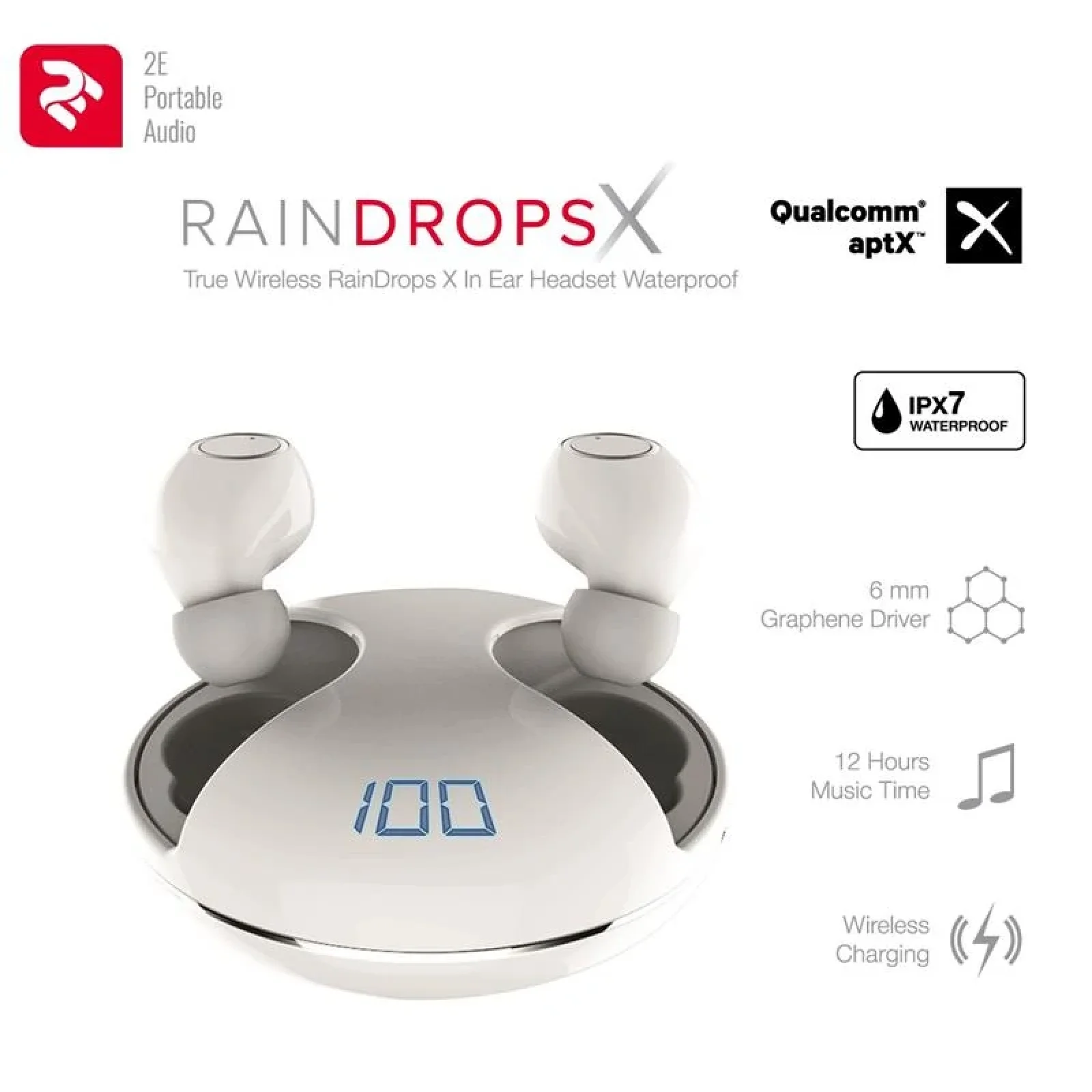 Навушники 2E RainDrops Х True Wireless Waterproof Mic White, 2E-EBTWRDXWH UA