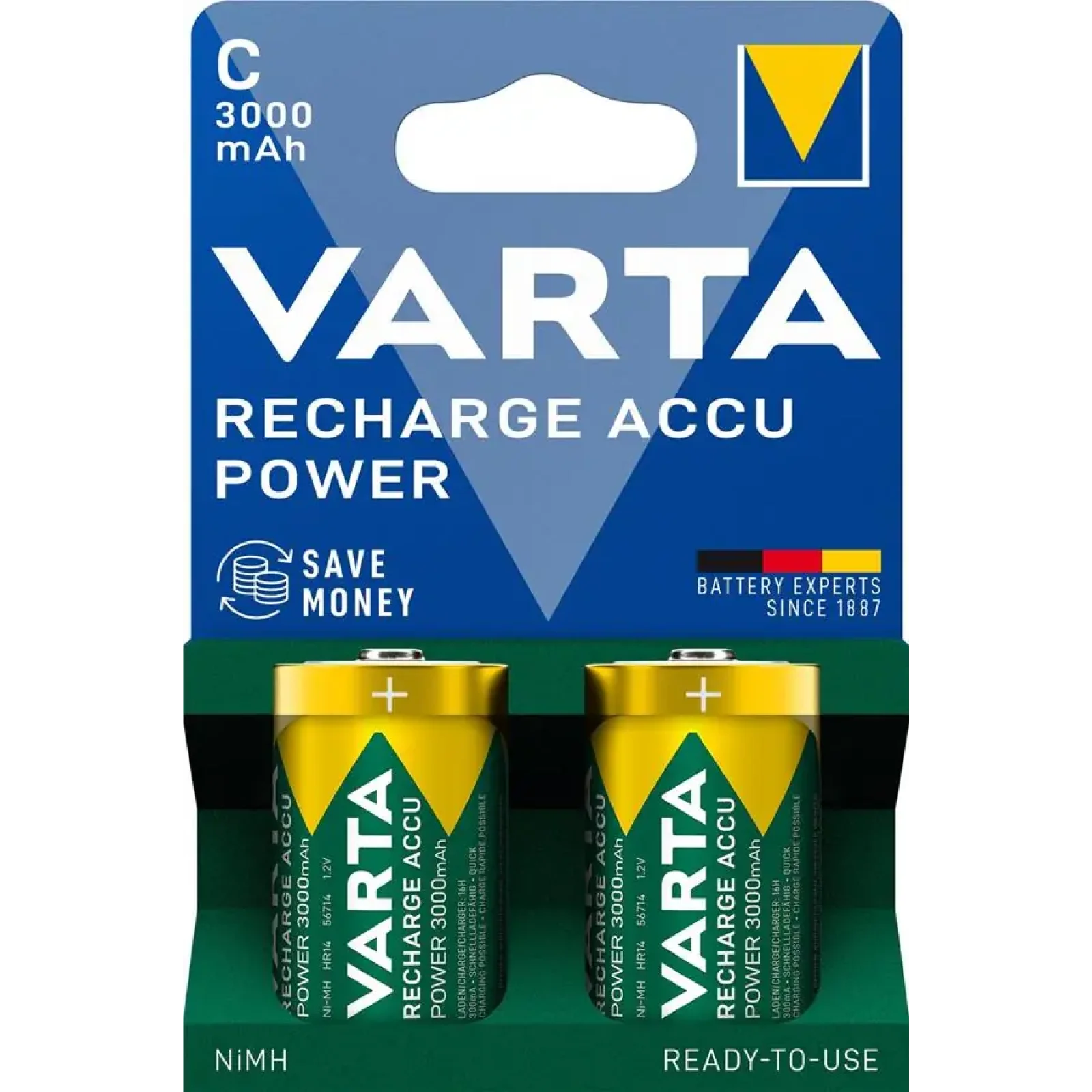 Акумулятор Varta NI-MH Power C(LR14) 3000 мА•г, 2шт (56714101412) UA
