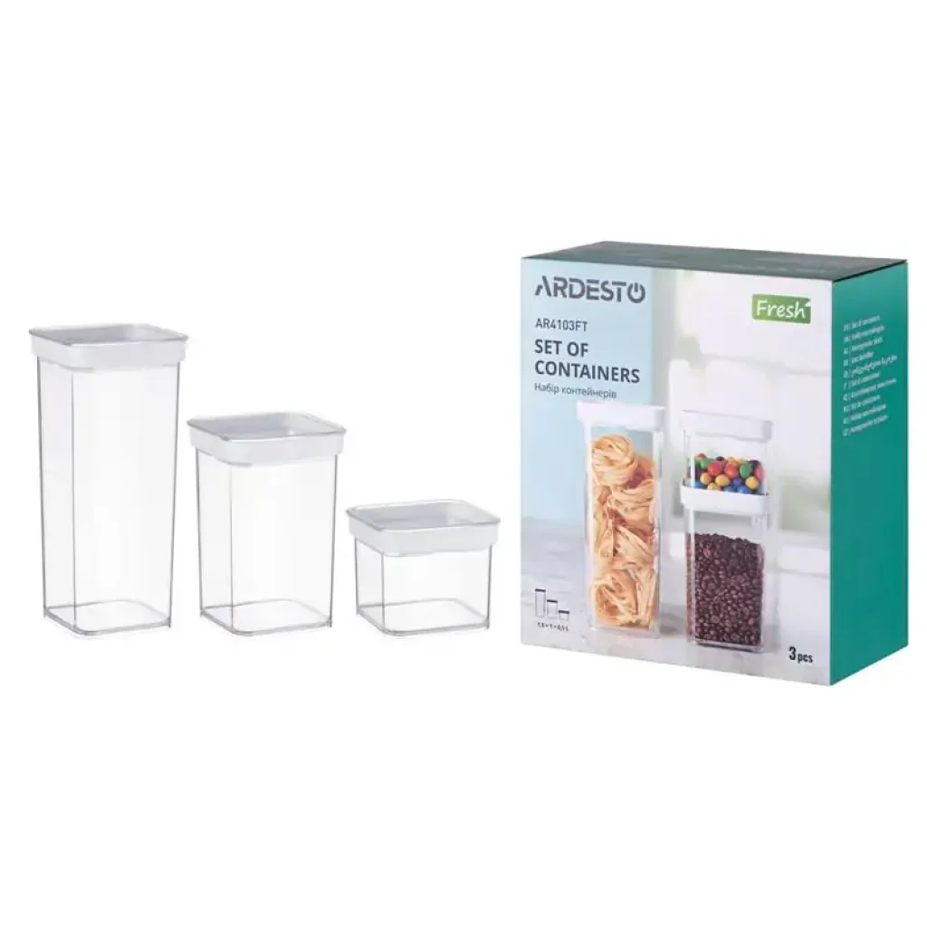 Набір контейнерів для зберігання продуктів Ardesto Fresh, 3шт, пластик, білий (AR4103FT) UA