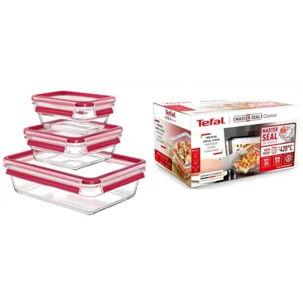 Набір контейнерів Tefal Master Seal, 3шт, жаростійке скло, прозорий (N1050910) UA