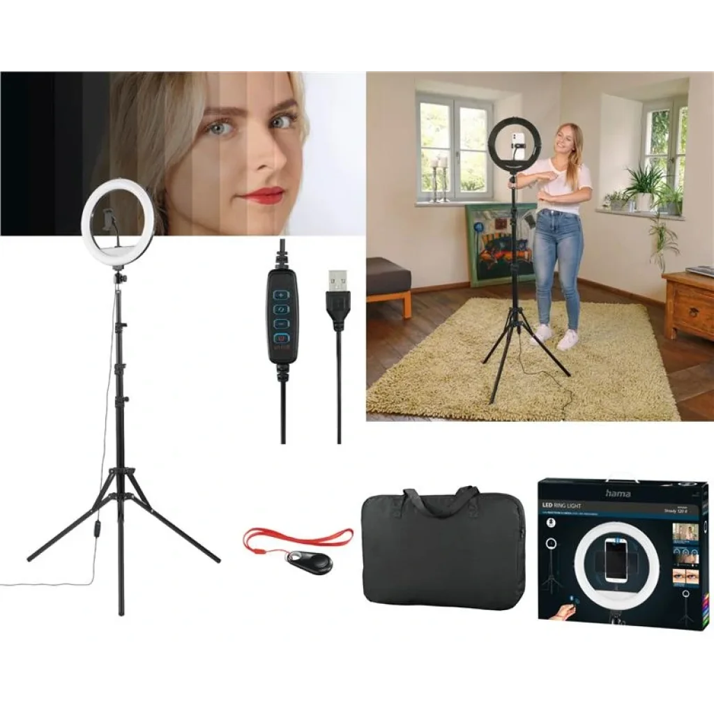 Штатив зі світлодіодним кільцем Hama SpotLight Steady 120 V2 BT Black, 00004659 UA