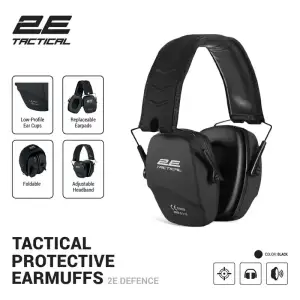 Тактичні захисні навушники 2E Defence Black NRR: 25 dB, пасивні (2E-TPE016BK) UA