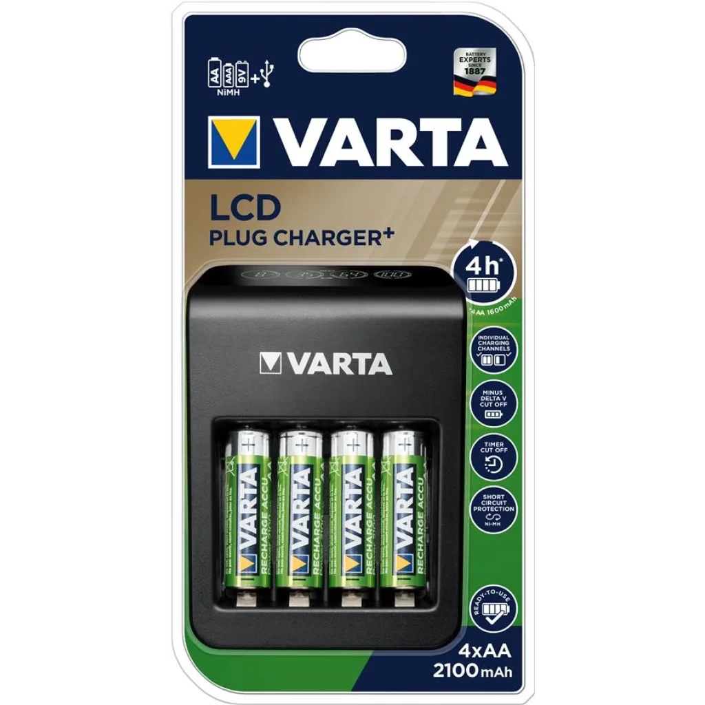 Зарядное устройство VARTA LCD PLUG CHARGER+4xAA 2100 mAh, 57687101441 UA