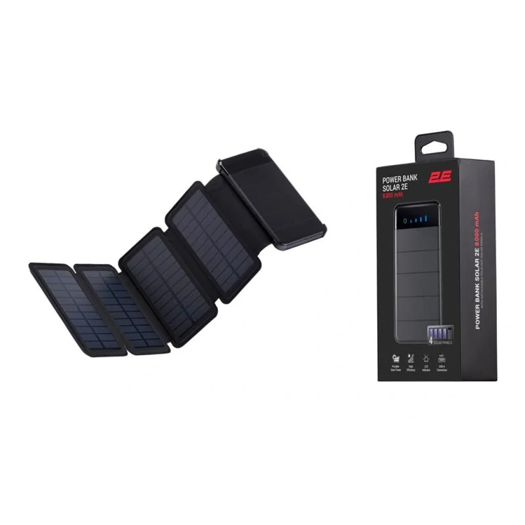 Зовнішній акумулятор 2E Solar 8000 mAh, вбудований LED-ліхтар, чорний, 2E-PB814-BLACK UA