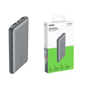 Зовнішній акумулятор Belkin 10000 mAh, 15Вт, 2хUSB-A/USB-C, cірий, BPB011BTGY UA