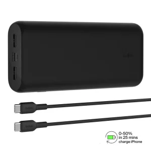 Зовнішній акумулятор Belkin 20000 mAh, 20Вт, 2хUSB-A/USB-C, чорний, BPB014BTBK UA