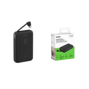 Внешний аккумулятор Belkin 10000 mAh, 20Вт, с интегрированным кабелем USB-C, черный, BPB021HQBK UA