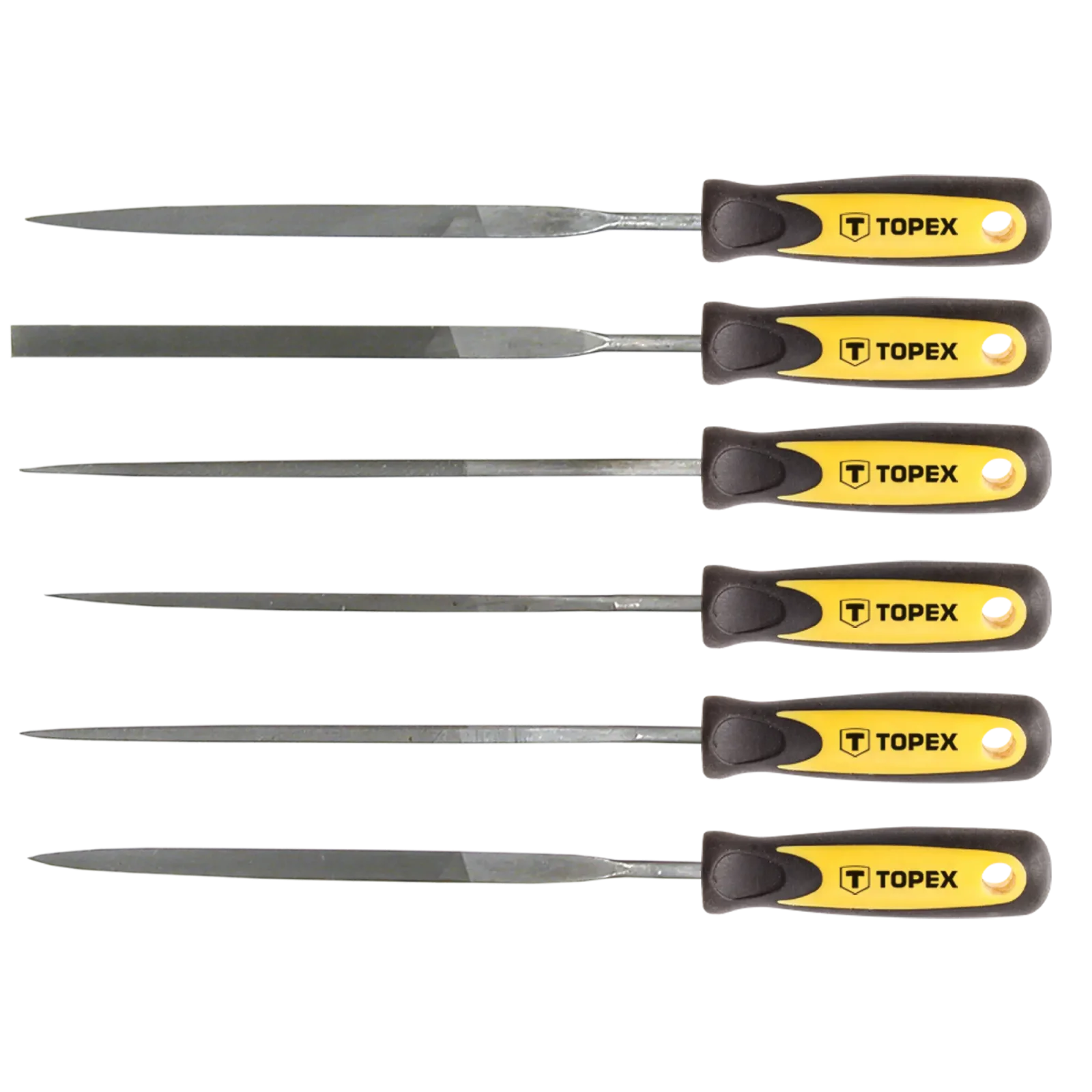 Надфілі по металу TOPEX, алмазні, D3мм, рукоятка двокомпонентна, 150мм, набір 6шт (06A010) UA