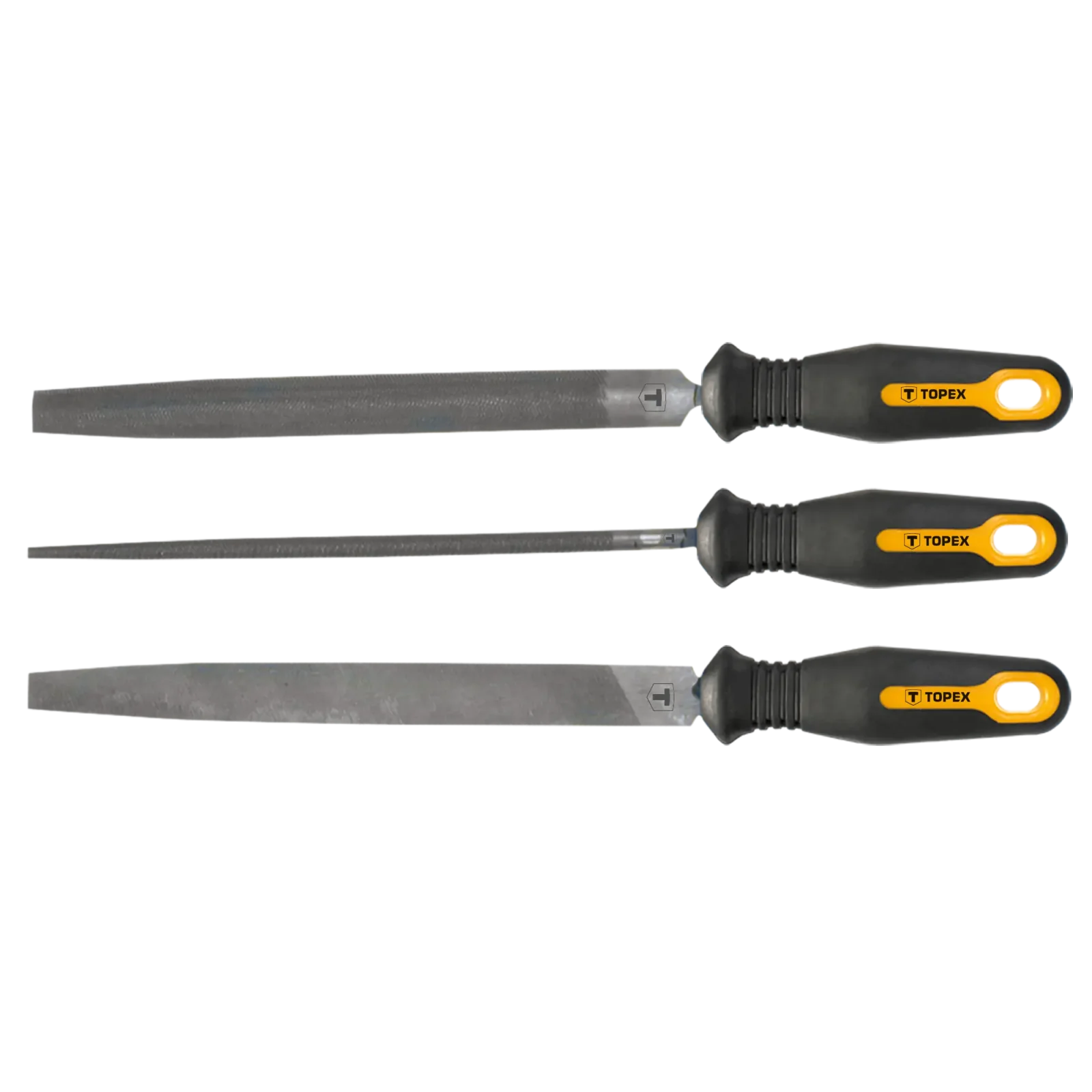 Напилки по металу TOPEX, (06A721, 06A722, 06A723), рукоятка двокомпонентна, 200мм набір 3шт (06A230) UA