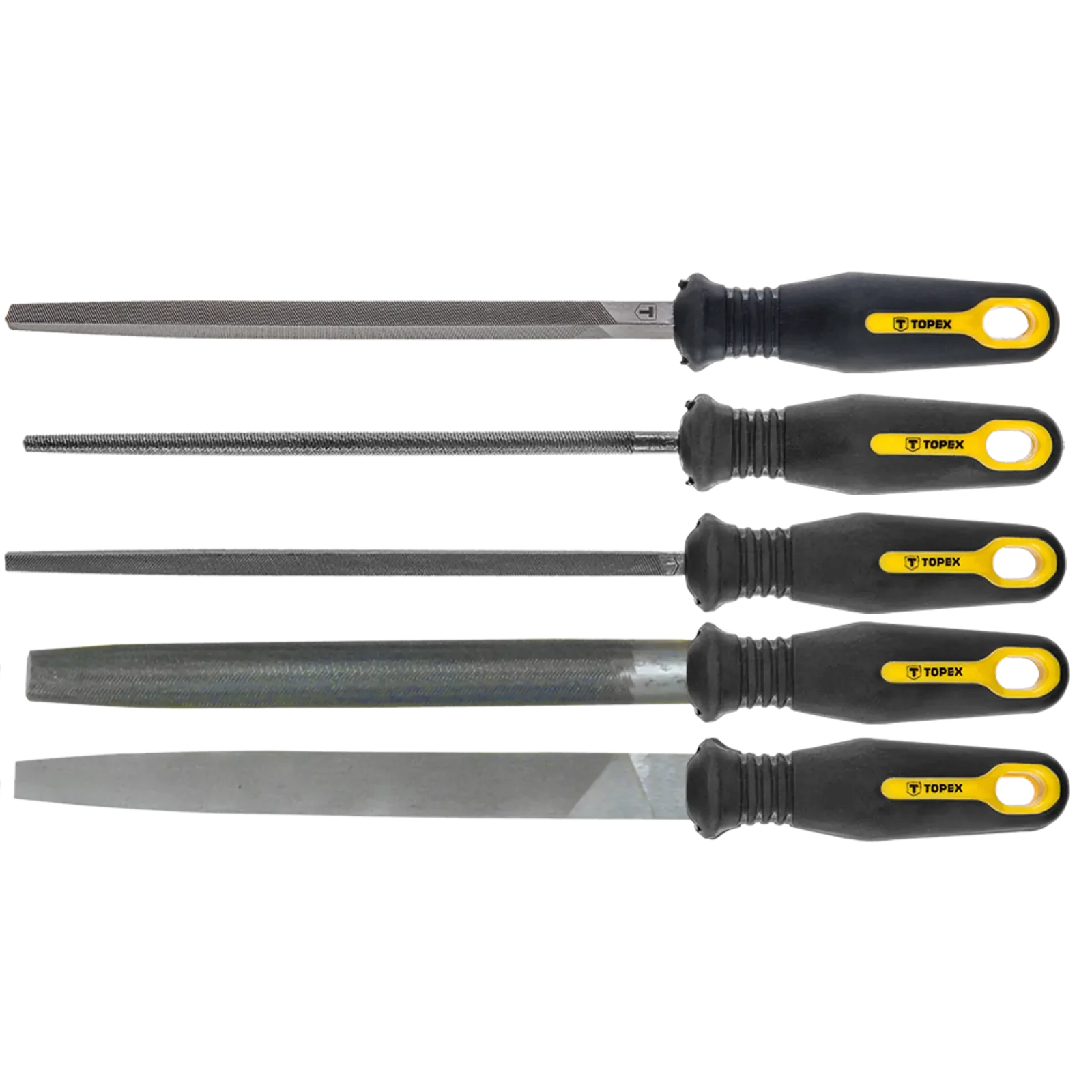 Напилки по металу TOPEX, рукоятка двокомпонентна, 200мм, набір 5шт (06A250) UA